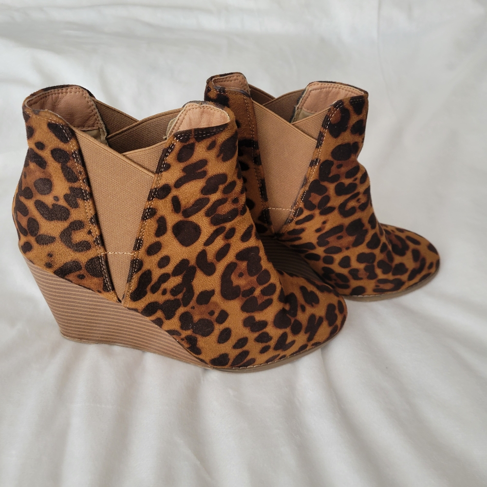 Leopard Print Wedge Ankle Boots
